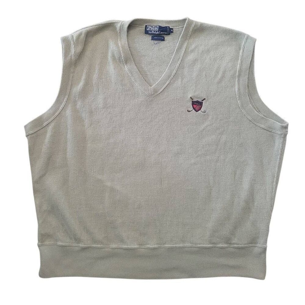 Vintage 90s Polo Ralph Lauren Sweater Vest Men's XL Green Cotton V Neck